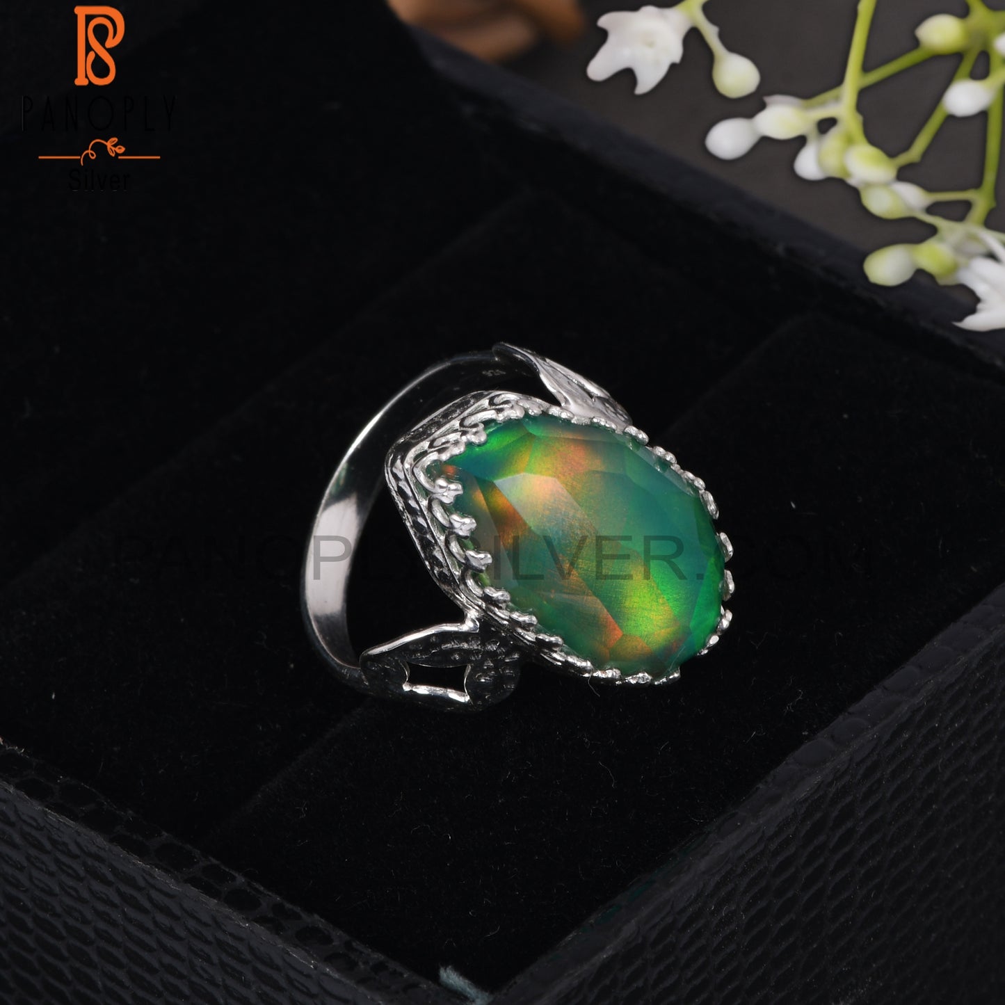 Aurora Opal Green Fancy Unique 925 Sterling Silver Rings