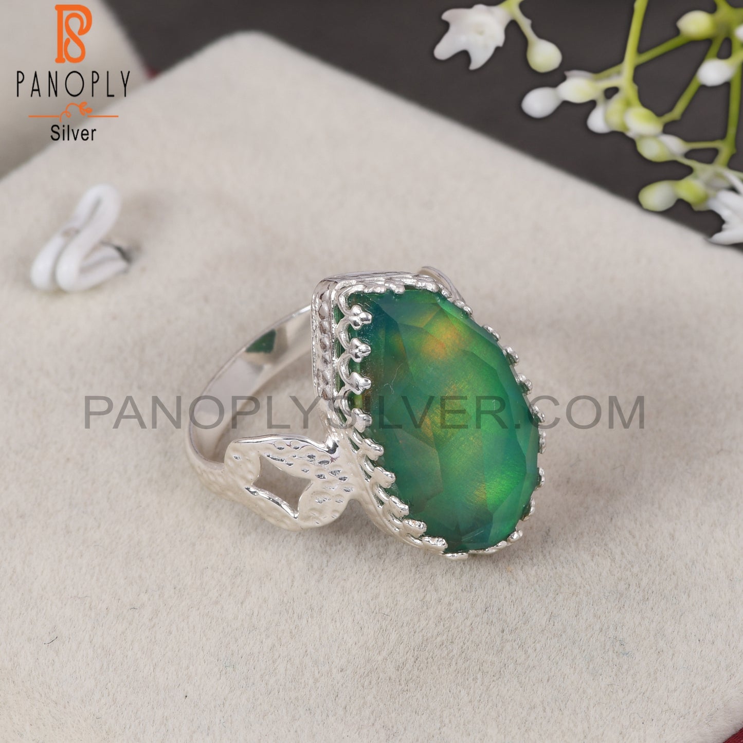 Aurora Opal Green Fancy Unique 925 Sterling Silver Rings