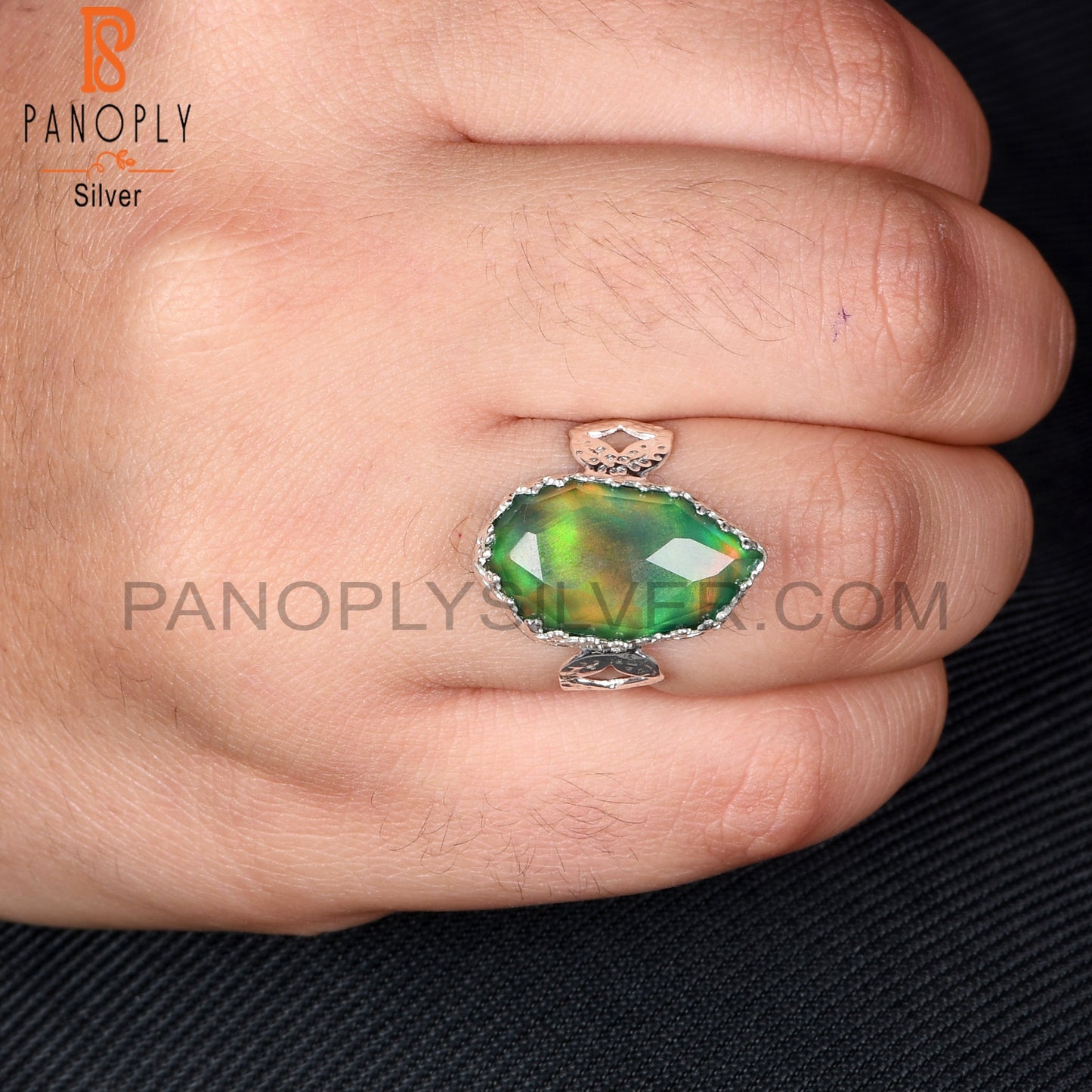 Aurora Opal Green Fancy Unique 925 Sterling Silver Rings