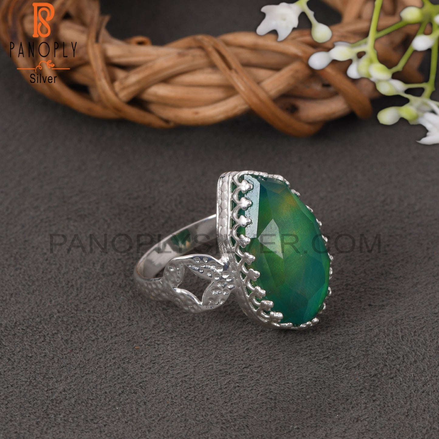 Aurora Opal Green Fancy Unique 925 Sterling Silver Rings