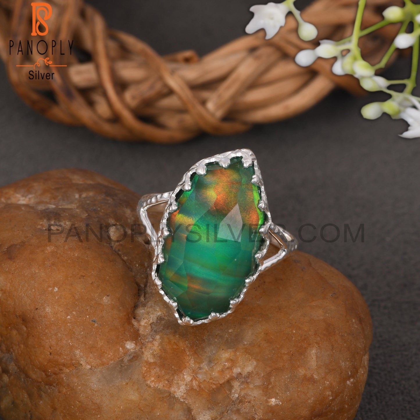 Aurora Opal Green Fancy 925 Sterling Silver Rings for Gift