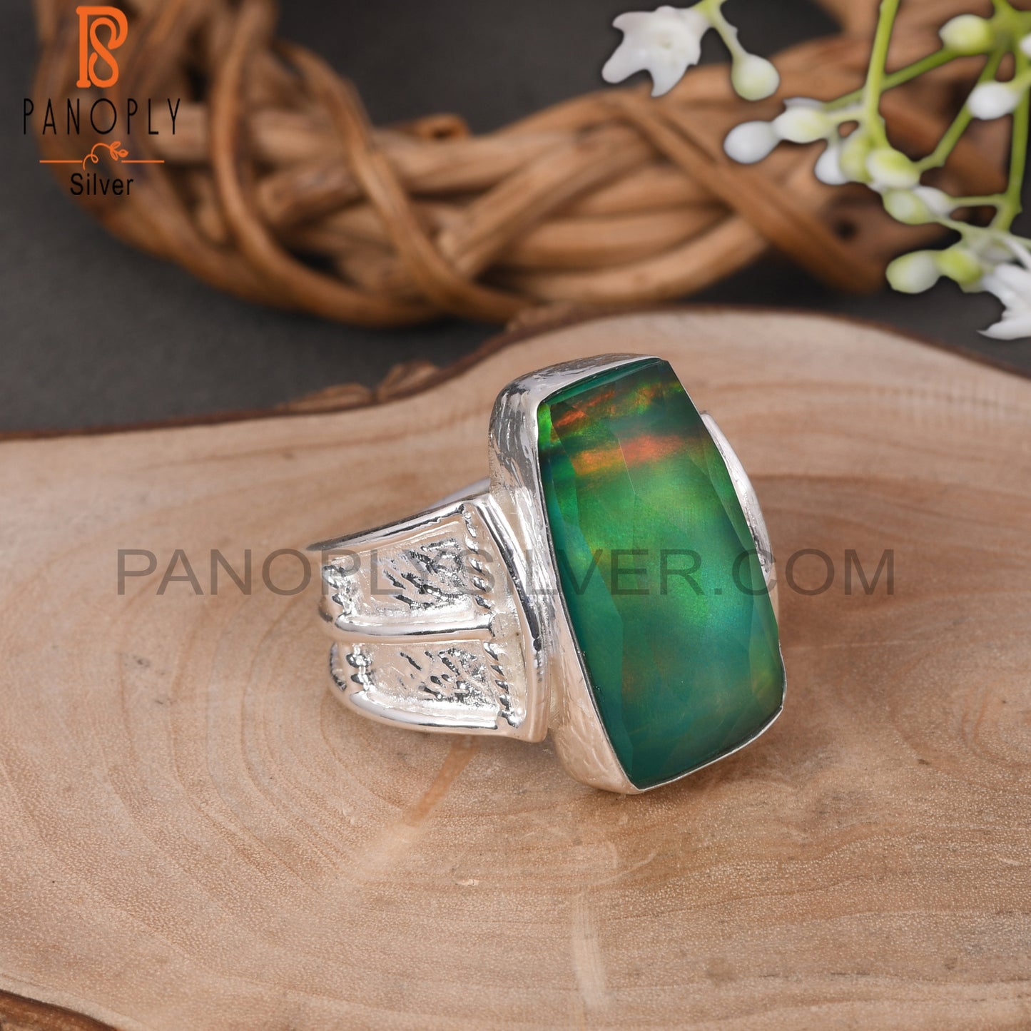 Aurora Opal Green Fancy 925 Sterling Silver Rings Gift