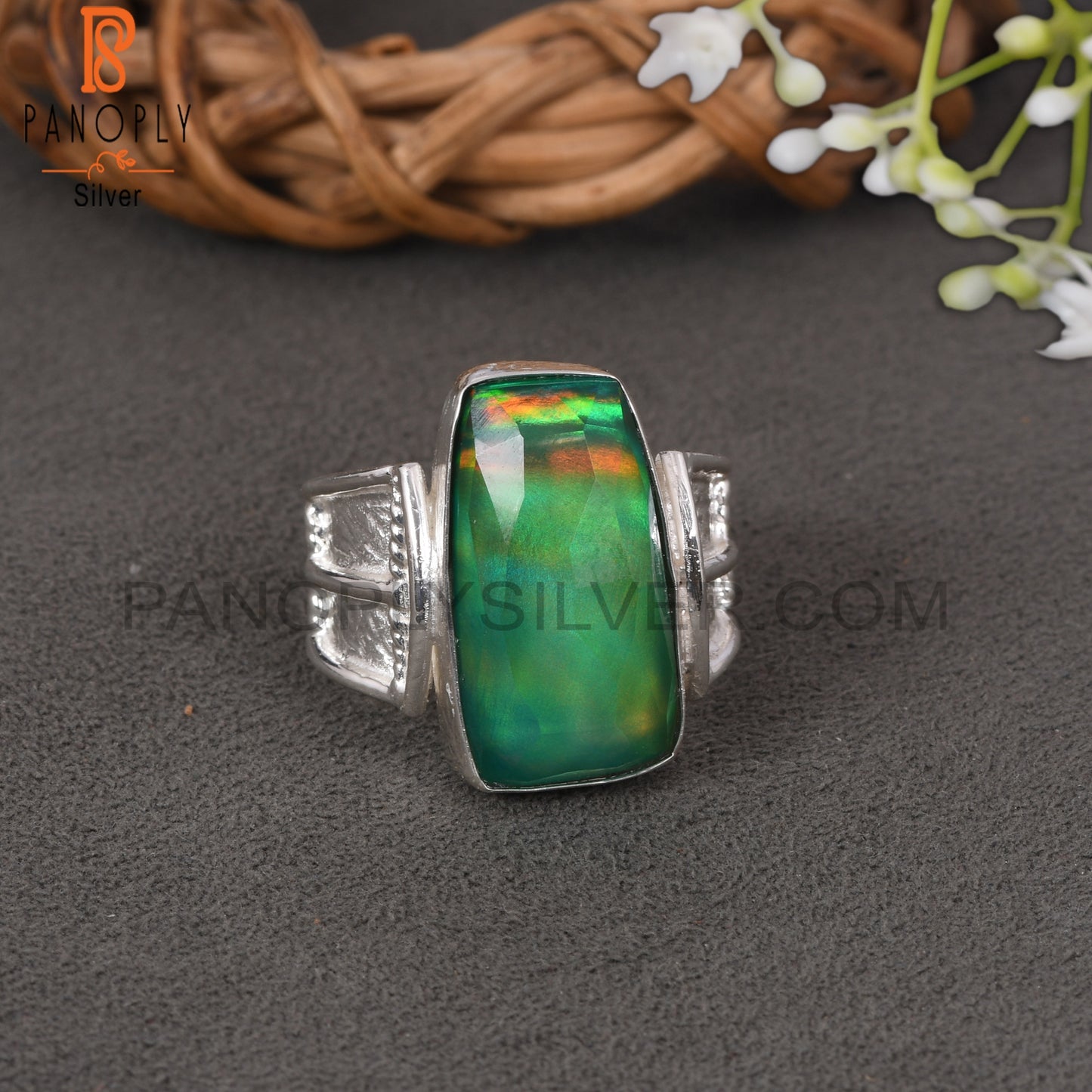 Aurora Opal Green Fancy 925 Sterling Silver Rings Gift