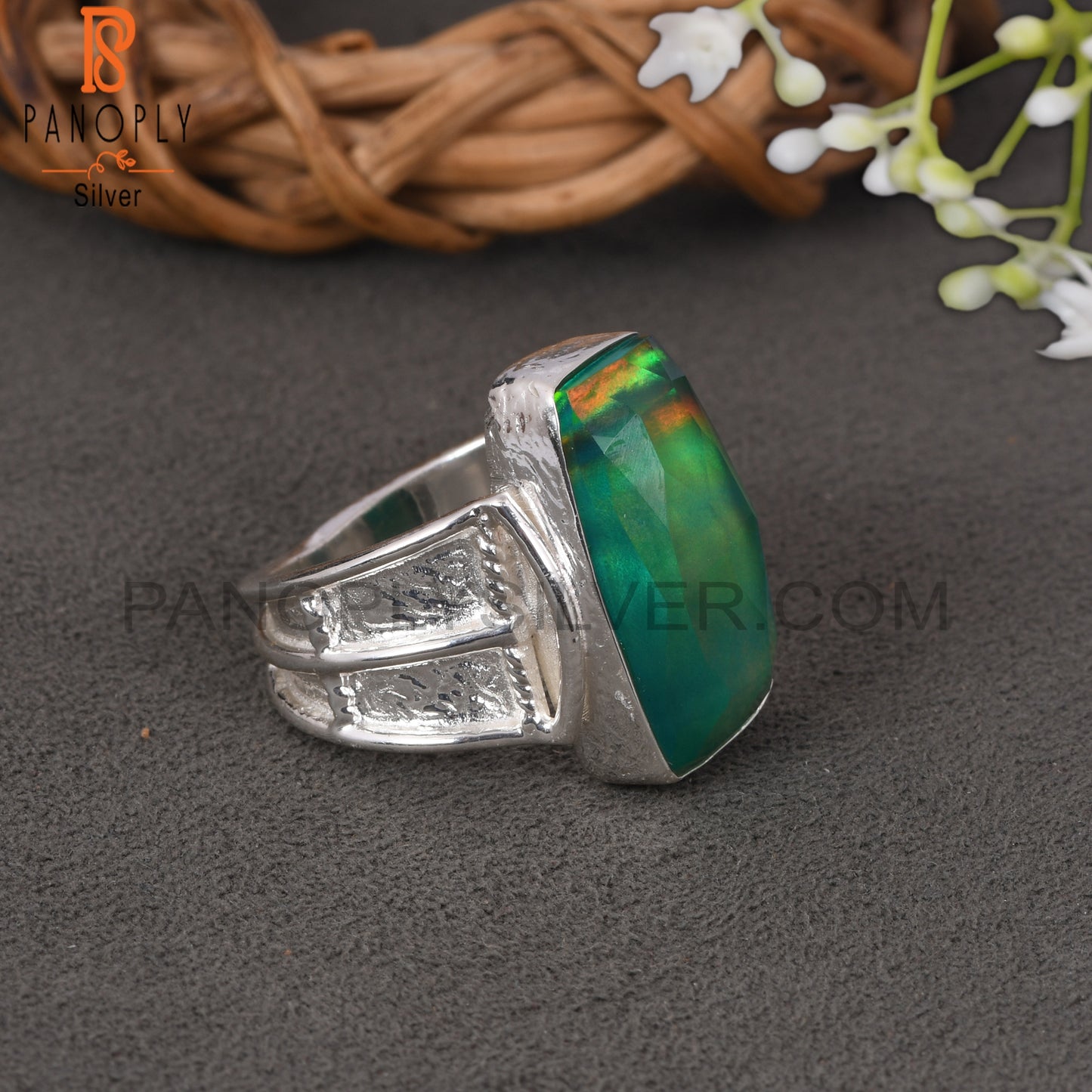 Aurora Opal Green Fancy 925 Sterling Silver Rings Gift