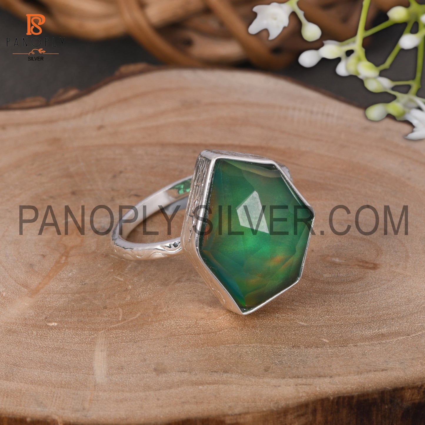 925 Sterling Silver Gems Jewelry For Women Opal Green Ring