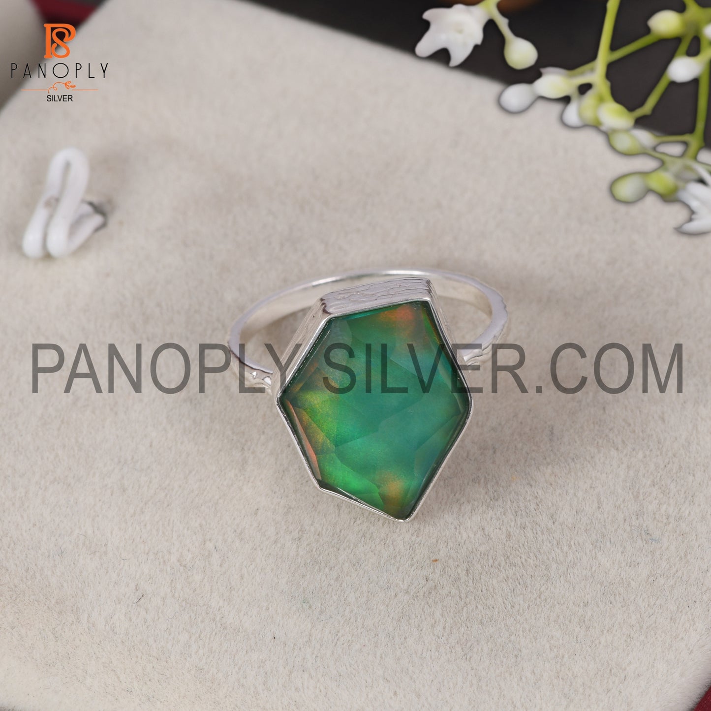 925 Sterling Silver Gems Jewelry For Women Opal Green Ring