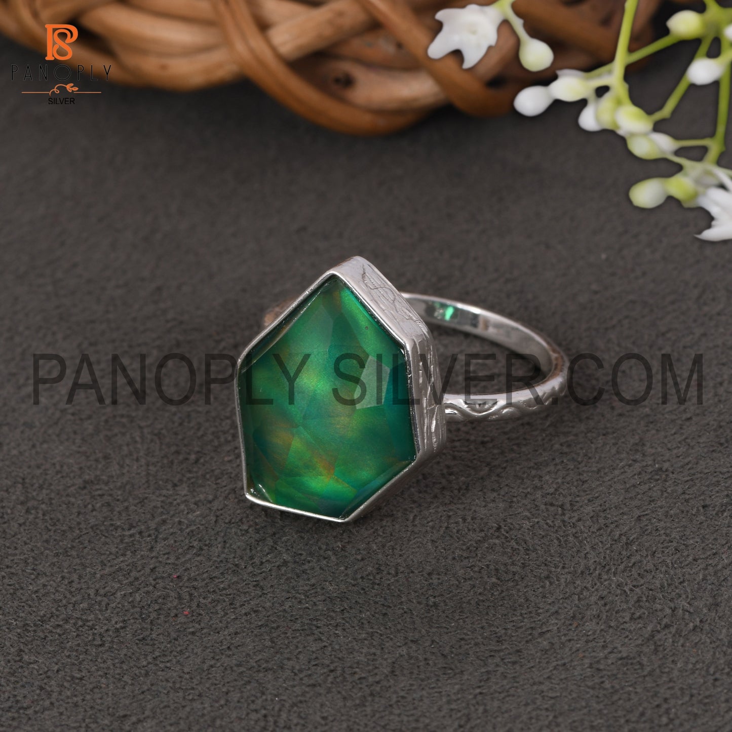925 Sterling Silver Gems Jewelry For Women Opal Green Ring