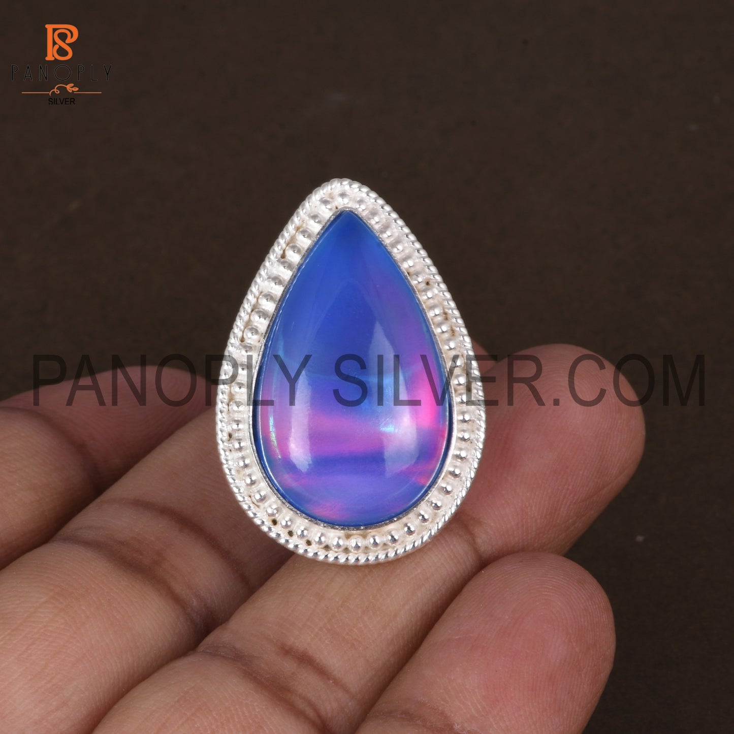 Cabushion Pear Cut Aurora Opal Blue Finger Ring For Girls