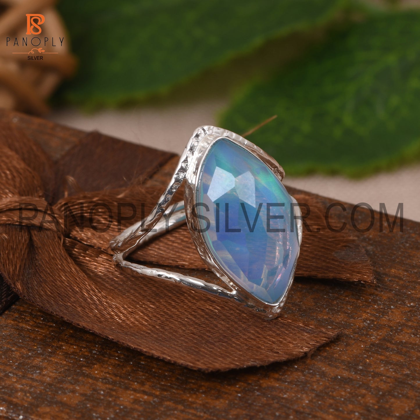 Split Band Aurora Opal Sky Doublet 925 Silver Fancy Ring
