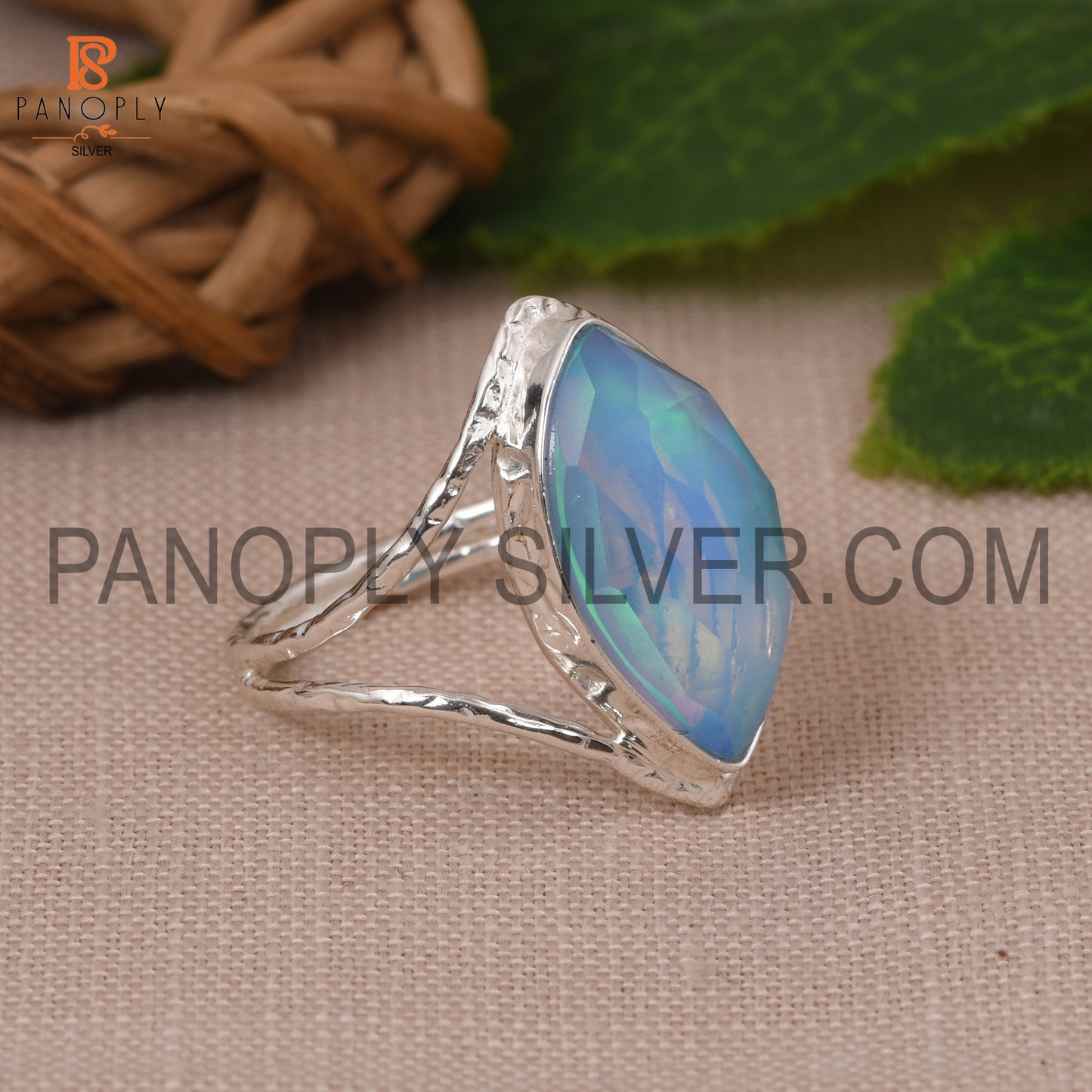 Split Band Aurora Opal Sky Doublet 925 Silver Fancy Ring