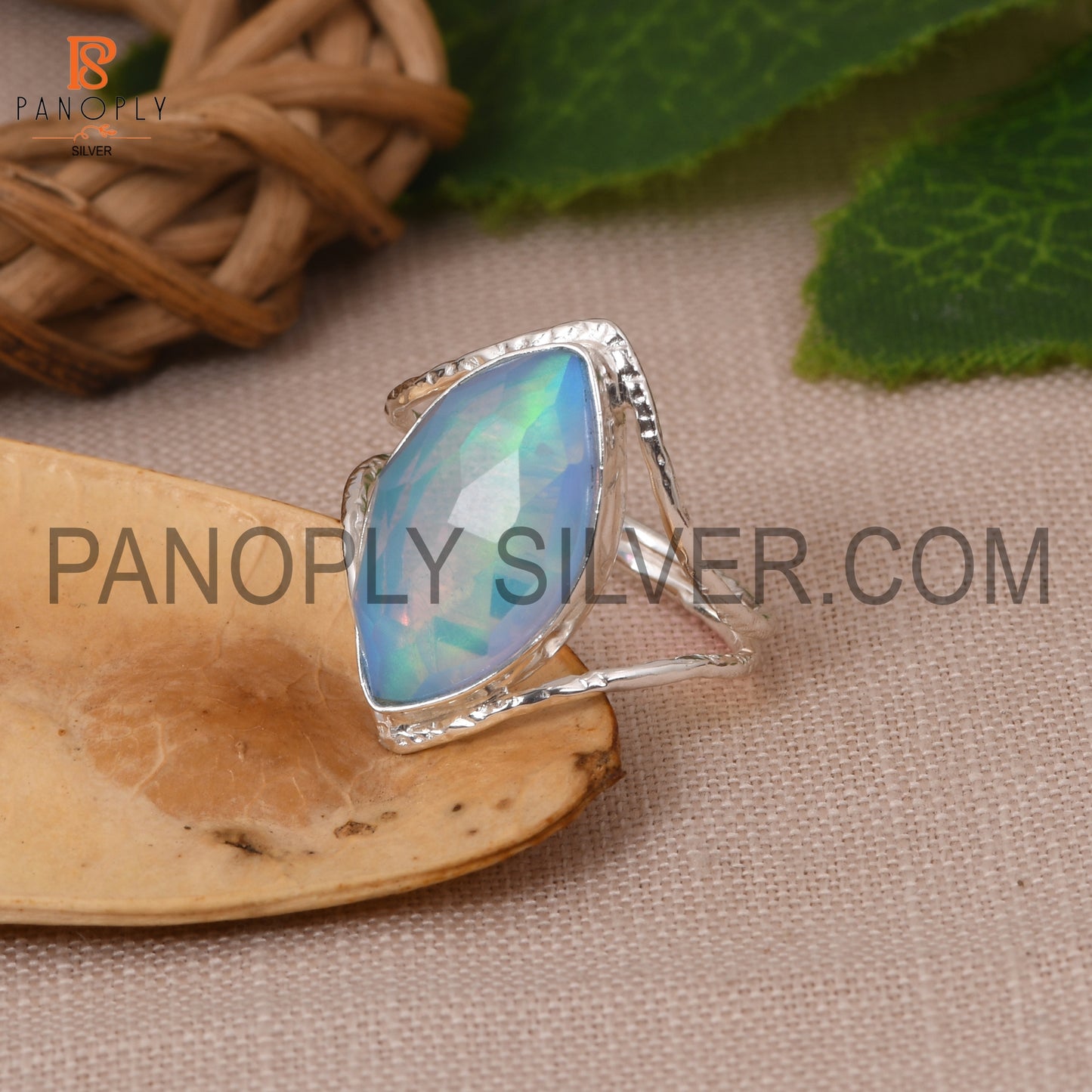 Split Band Aurora Opal Sky Doublet 925 Silver Fancy Ring
