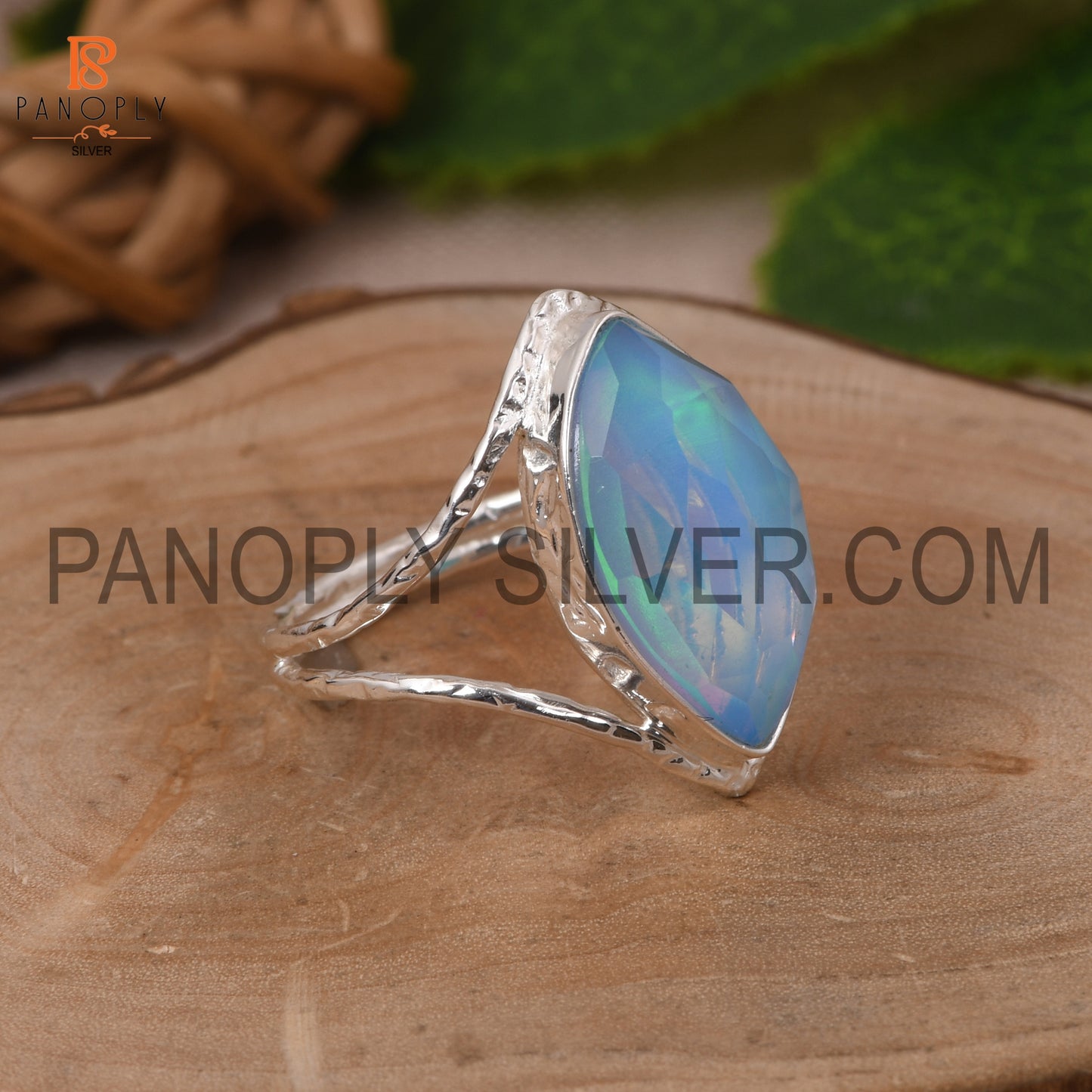 Split Band Aurora Opal Sky Doublet 925 Silver Fancy Ring