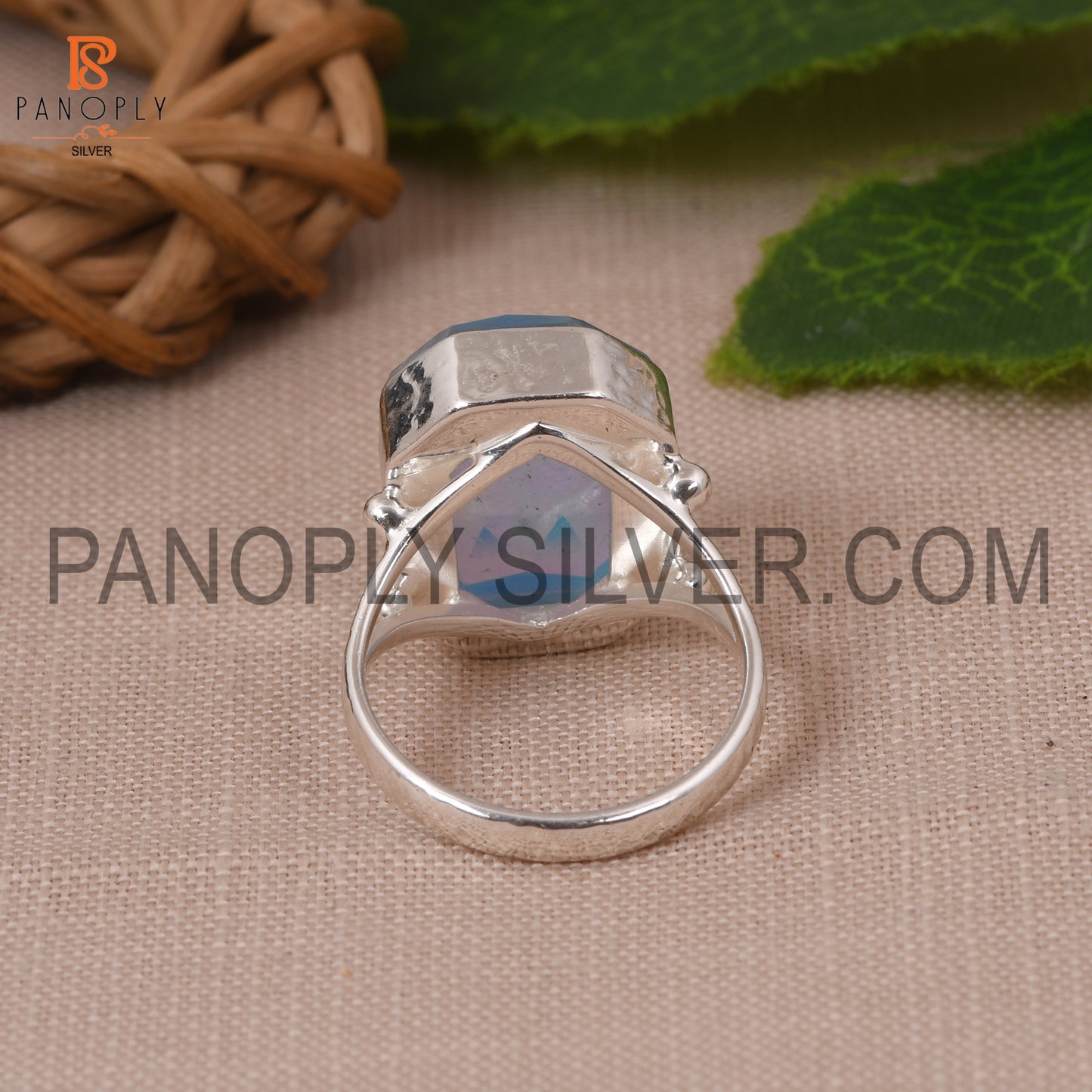 Octagon Shape Split Band Opal Sky Doublet Silver Ring