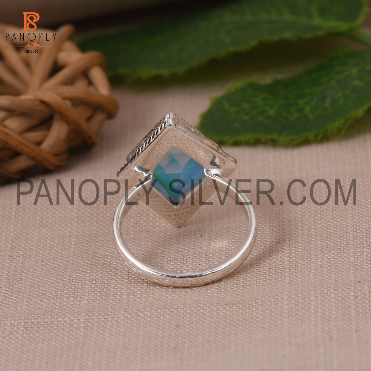 Diamond Shape Aurora Opal Sky 925 Silver Ring for Women