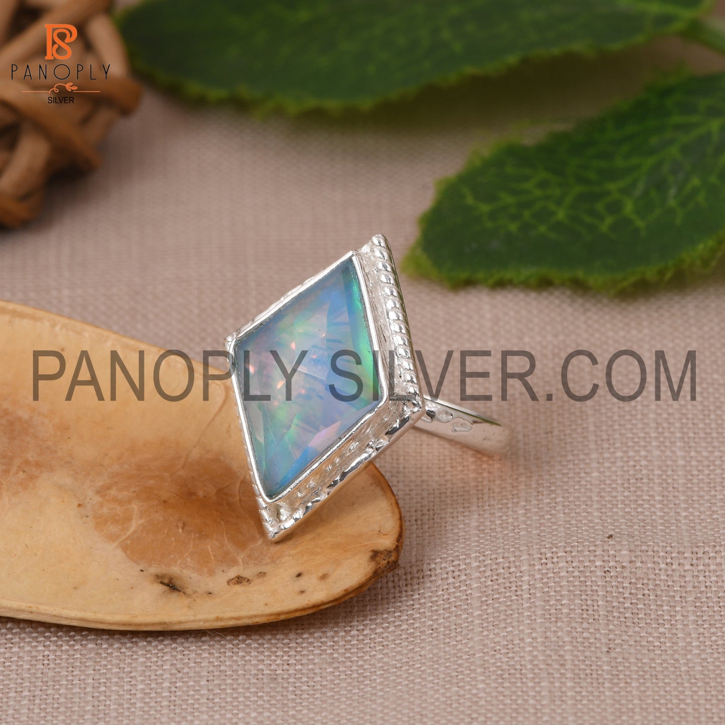 Diamond Shape Aurora Opal Sky 925 Silver Ring for Women