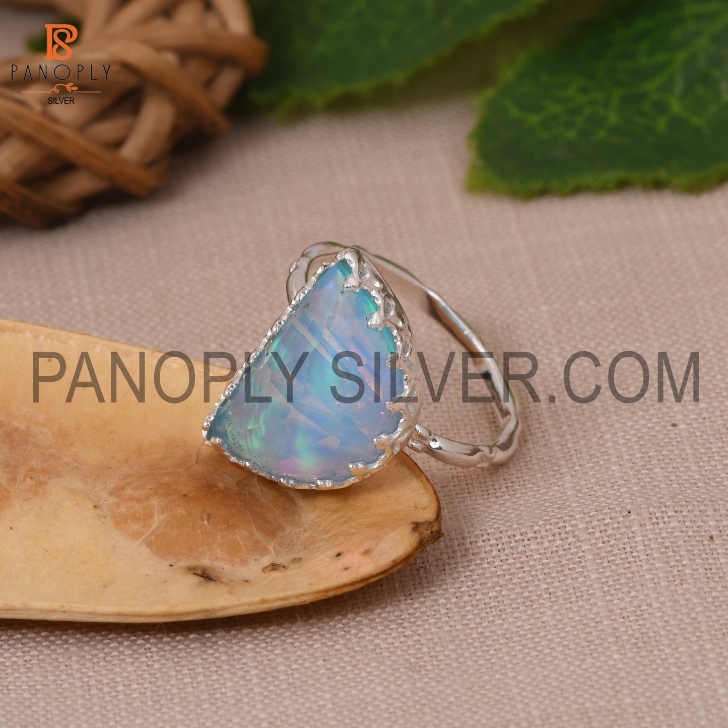 Elegant D Shape Aurora Opal Sky 925 Silver Ring for Women