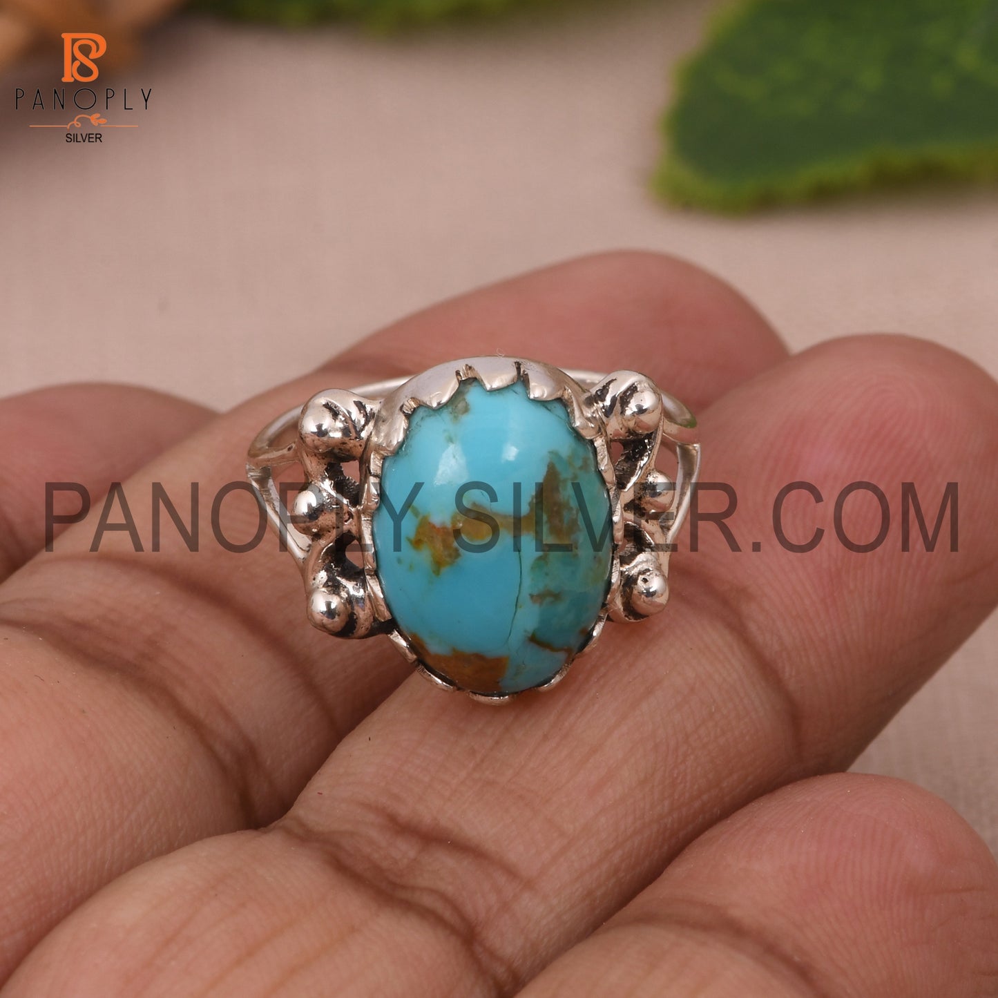 Turquoise Oval Shape Split Band Ring