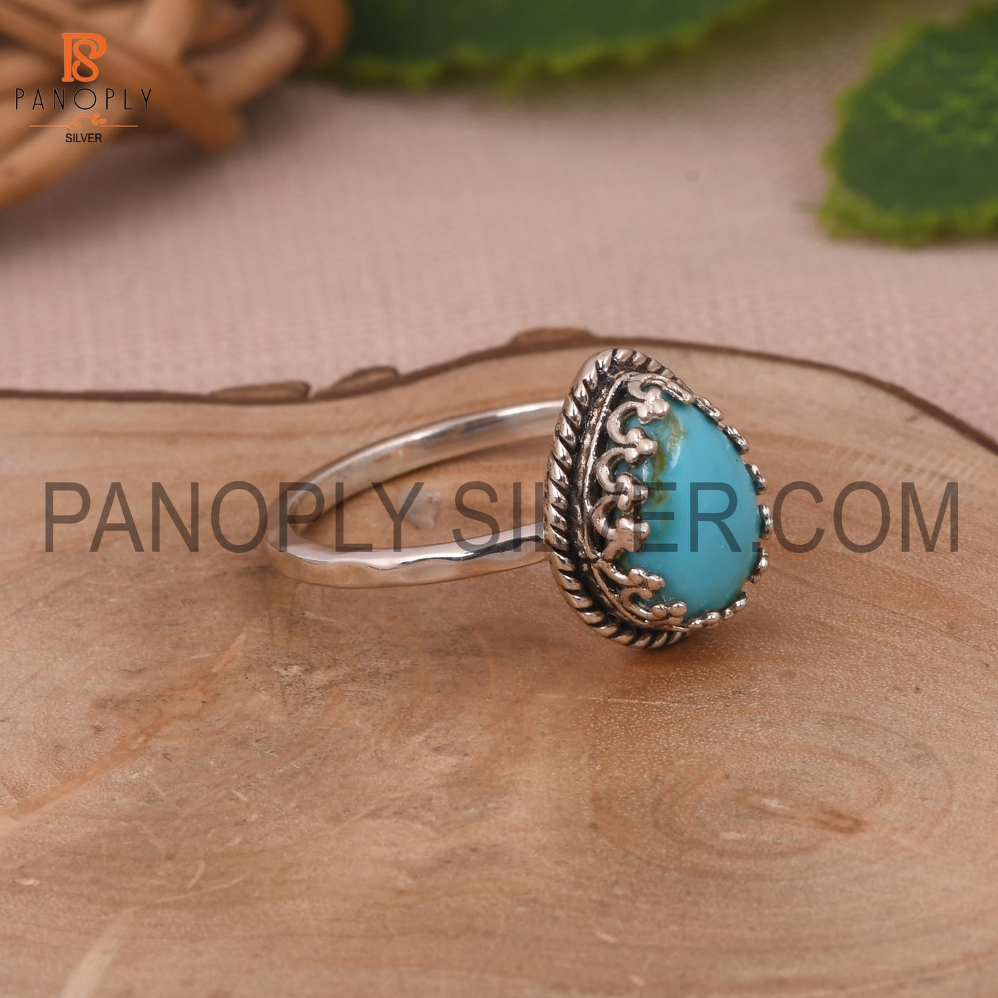 Pear Cut Natural Turquoise Gem Prong Set Rings