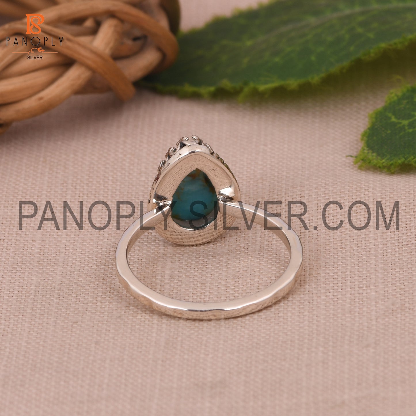 Pear Cut Natural Turquoise Gem Prong Set Rings