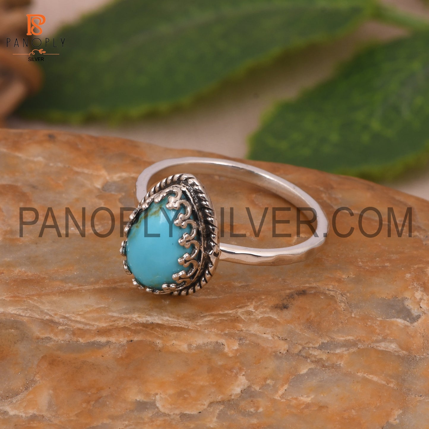Pear Cut Natural Turquoise Gem Prong Set Rings
