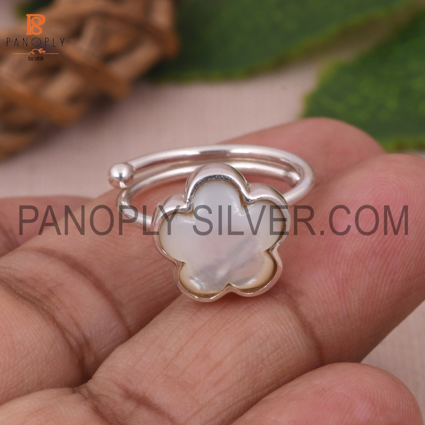 Mother Of Pearl Sun Flower Adjustable Ring Gift For Mother
