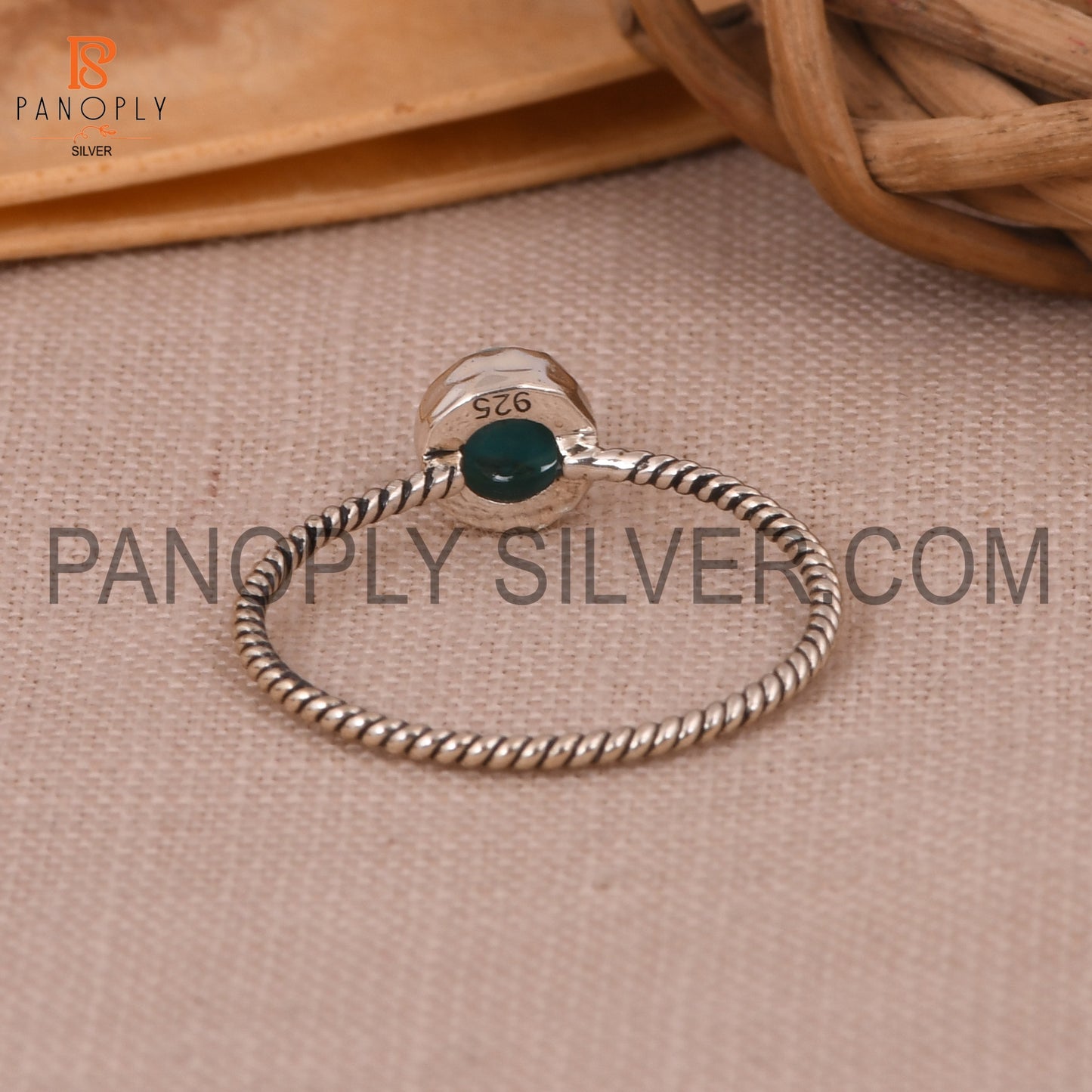 Round Kingman Turquoise Oxidized Silver Twist Band Ring