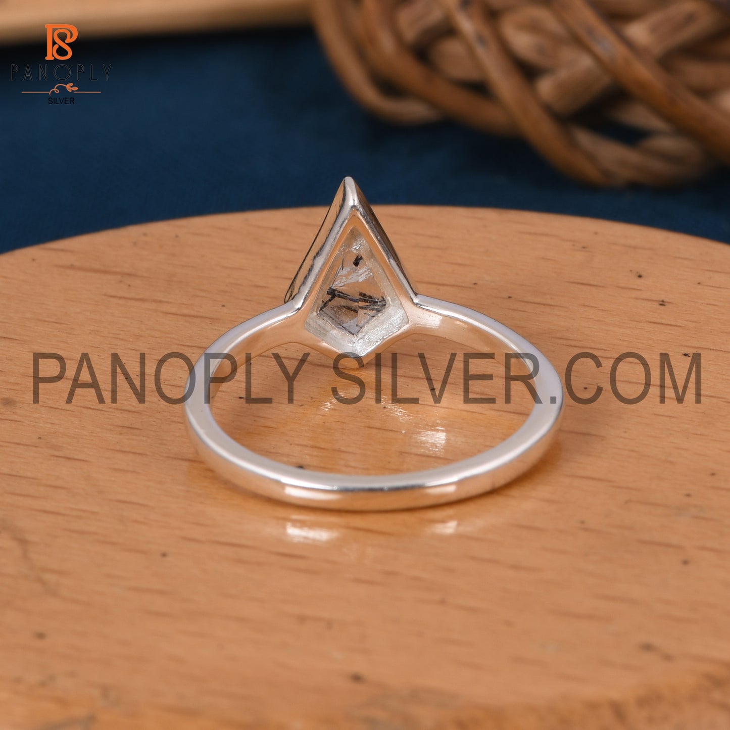 925 Silver Genuine Black Rutile Kite Shape Rings