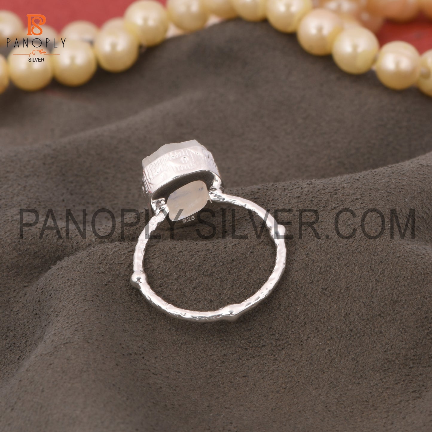 Natural Rainbow Gemstone Rough Silver Rings
