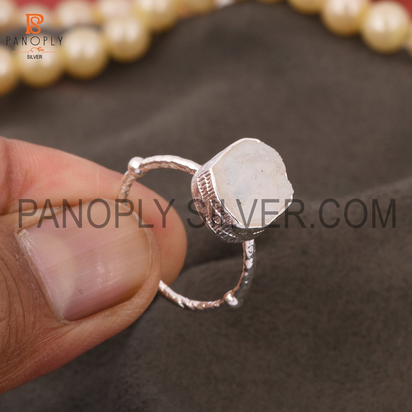Natural Rainbow Gemstone Rough Silver Rings