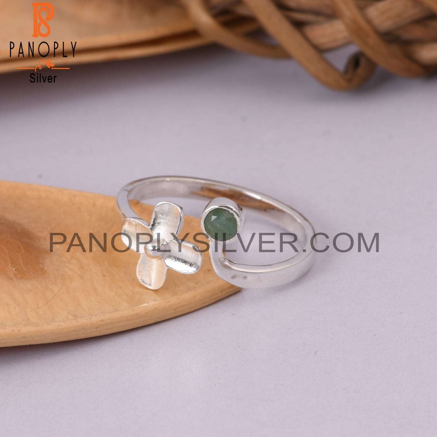 Emerald Flower 925 Sterling Silver Rings