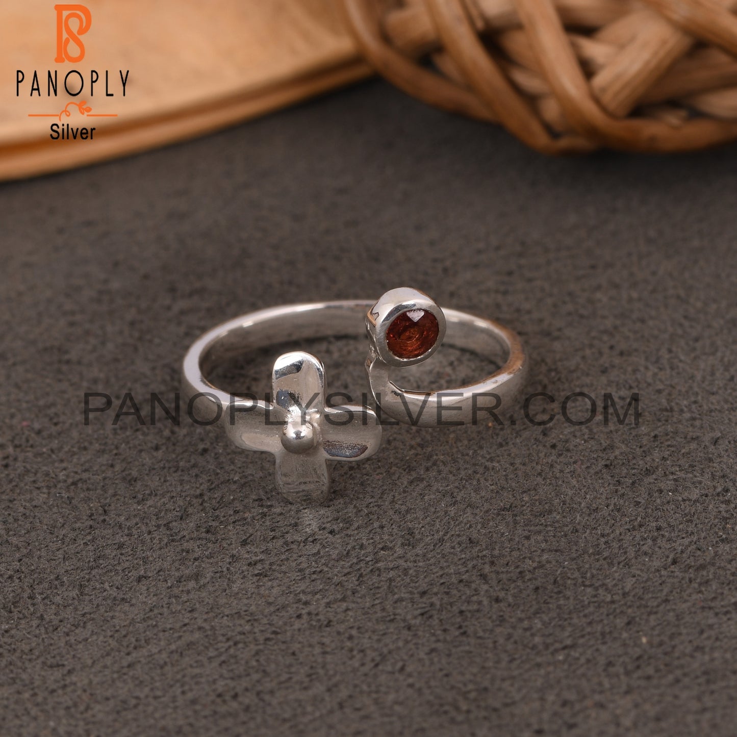 Small Flower 925 Sterling Silver Garnet Silver Rings