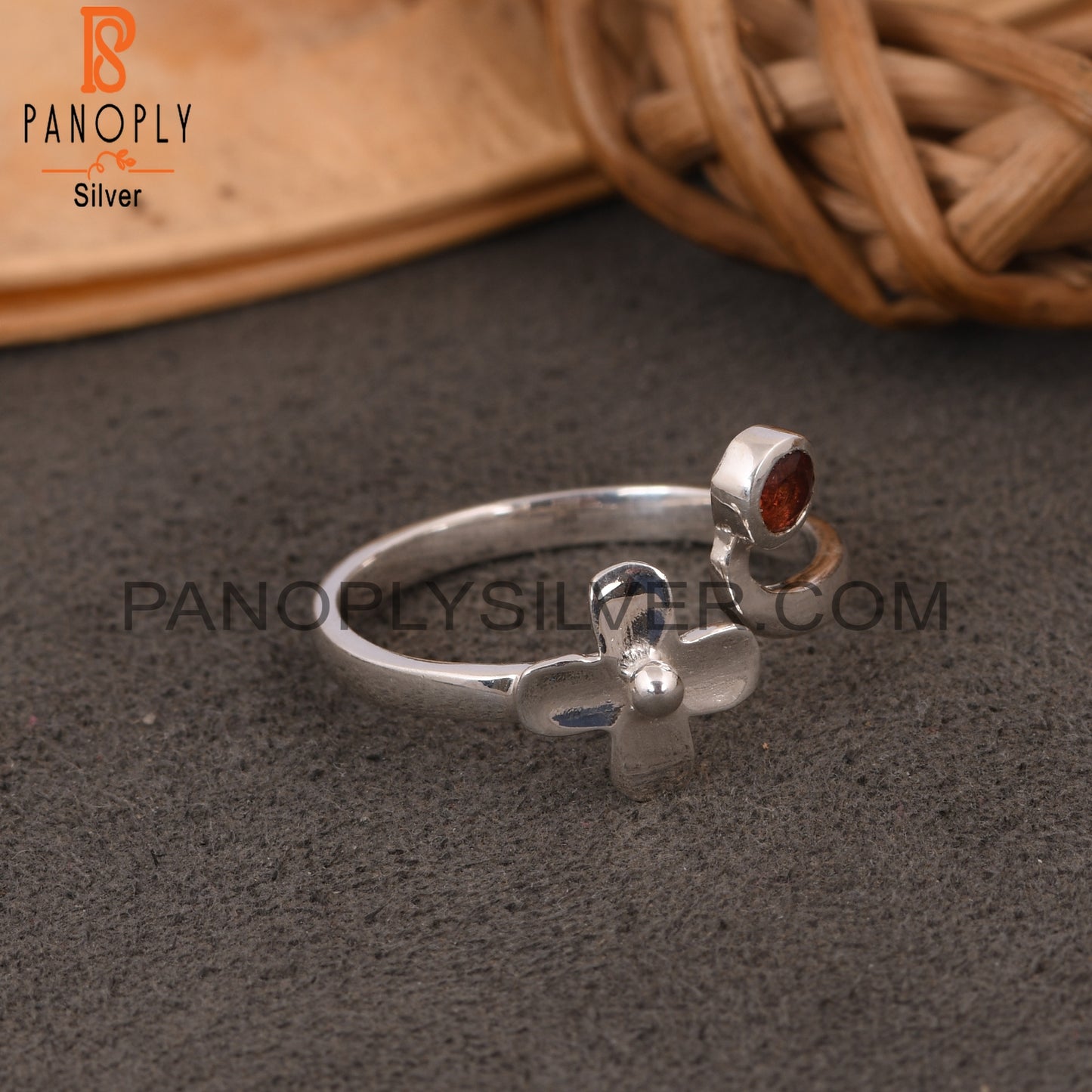 Small Flower 925 Sterling Silver Garnet Silver Rings