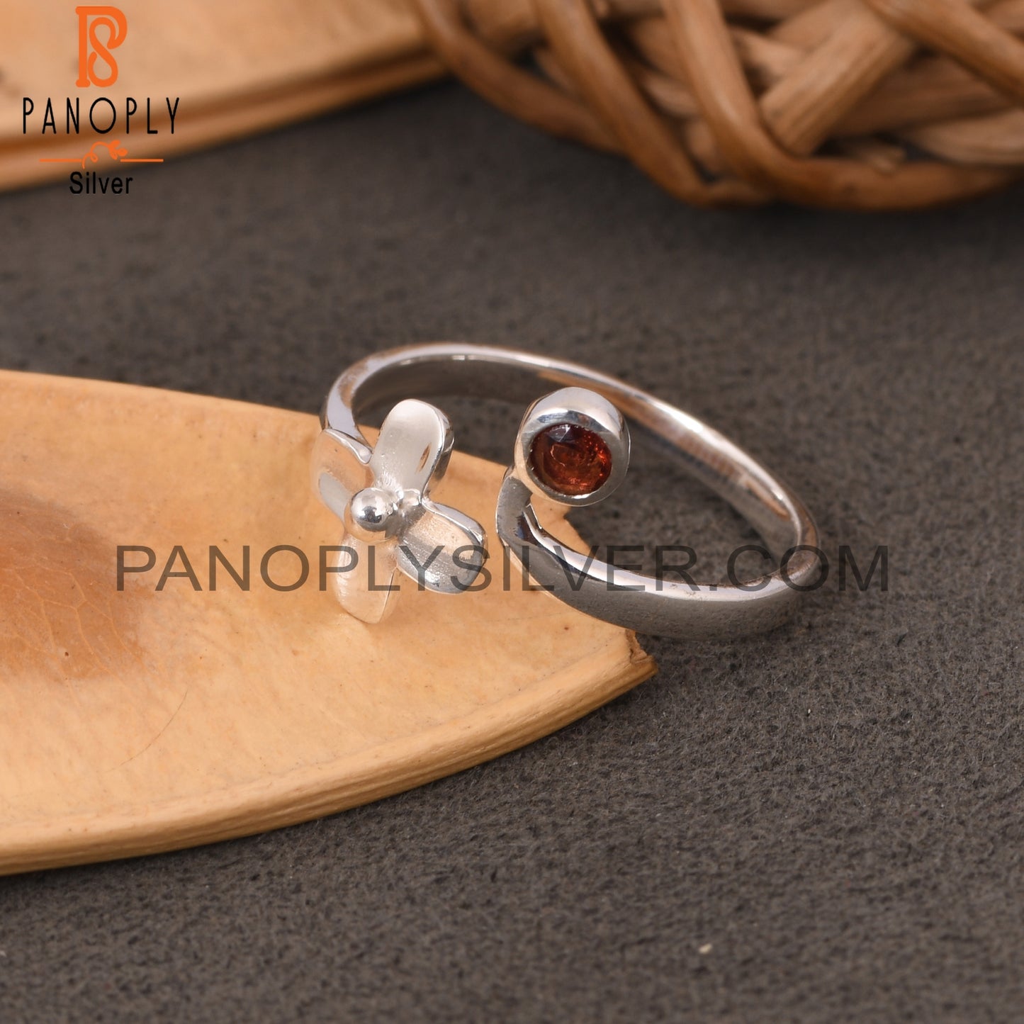 Small Flower 925 Sterling Silver Garnet Silver Rings