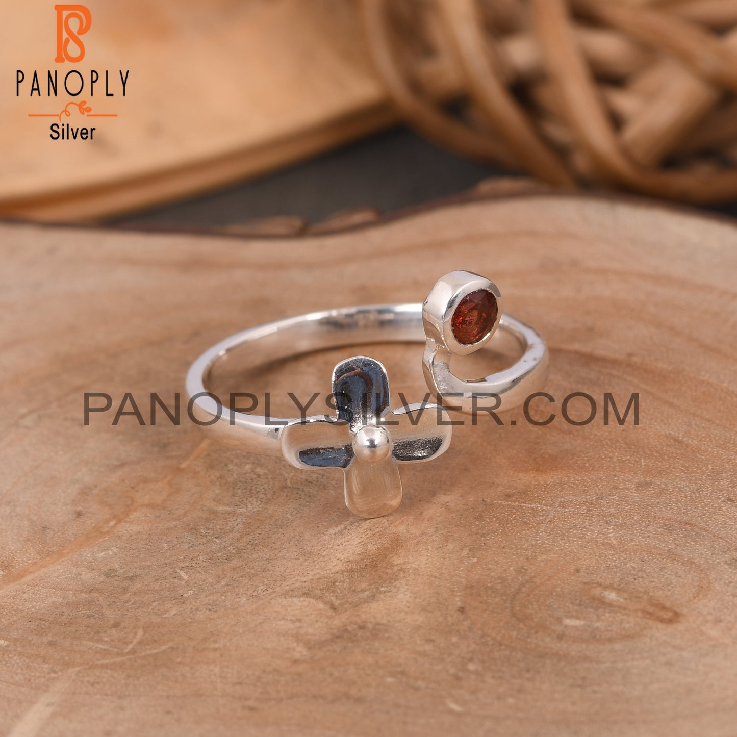 Small Flower 925 Sterling Silver Garnet Silver Rings