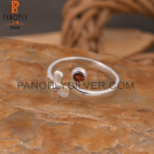 Small Flower 925 Sterling Silver Garnet Silver Rings