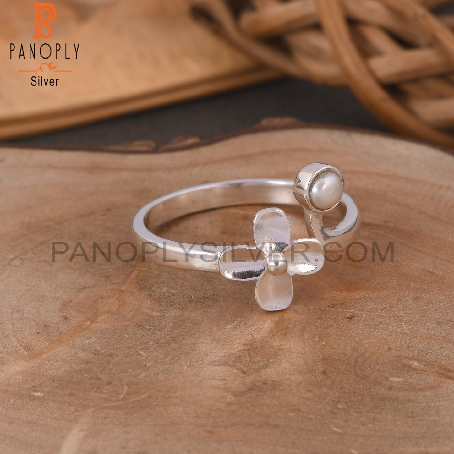 925 Silver Pearl Small Flower Rings