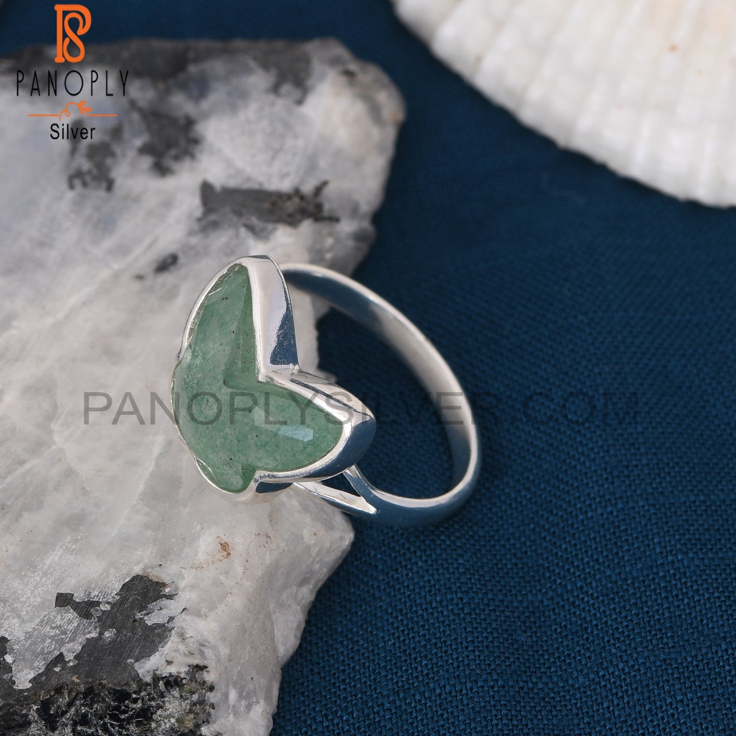 Green Strawberry Quartz 925 Silver Butterfly Rings