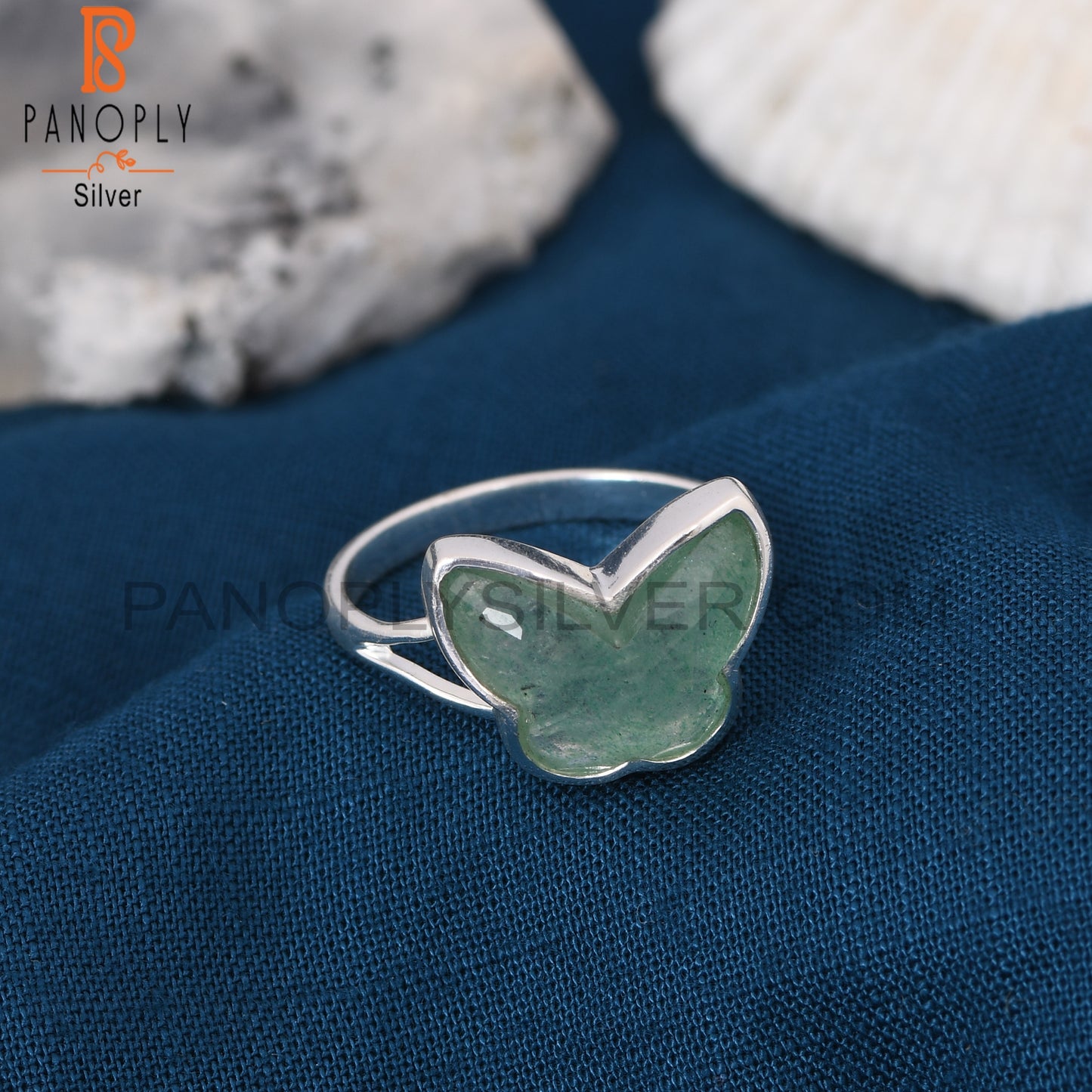 Green Strawberry Quartz 925 Silver Butterfly Rings