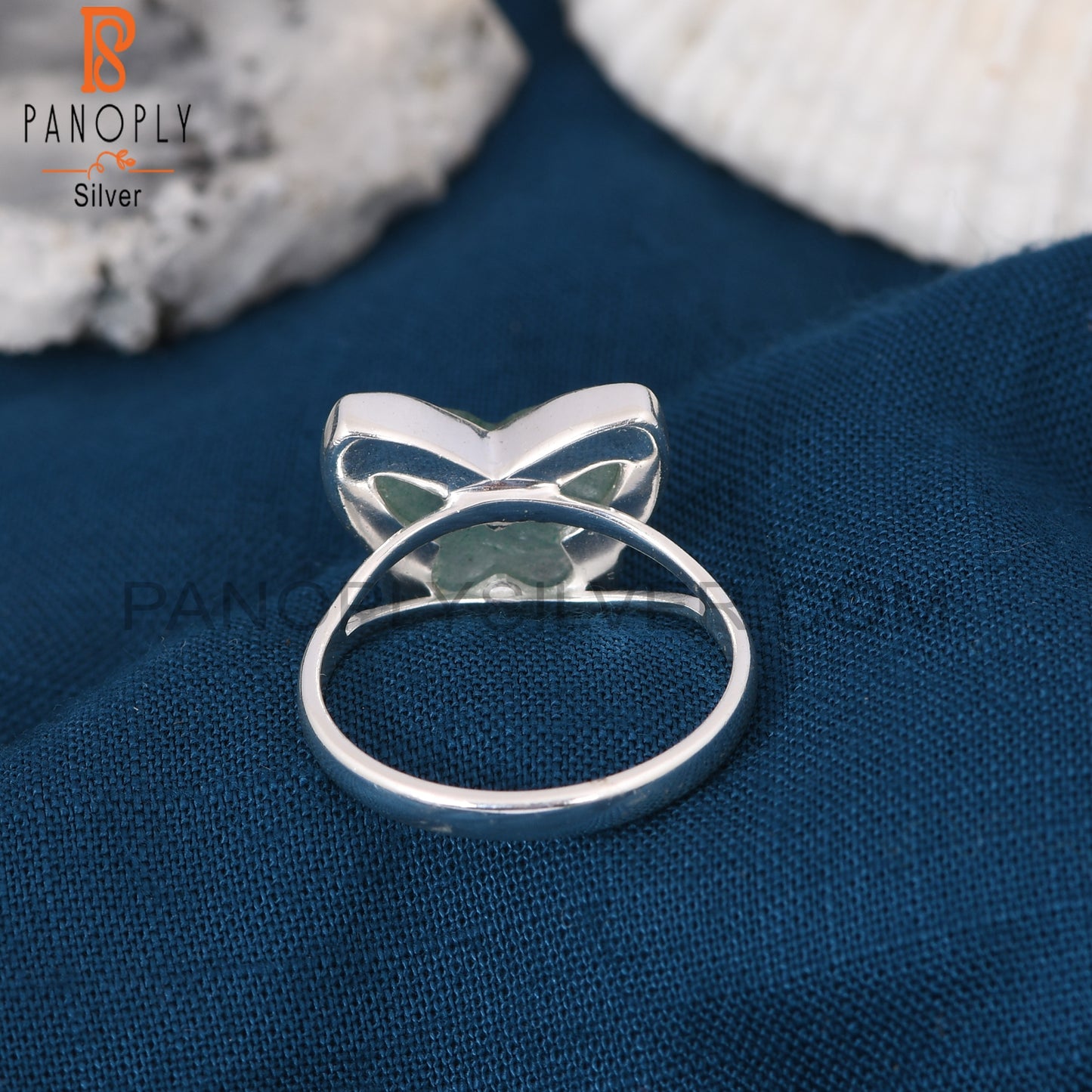 Green Strawberry Quartz 925 Silver Butterfly Rings