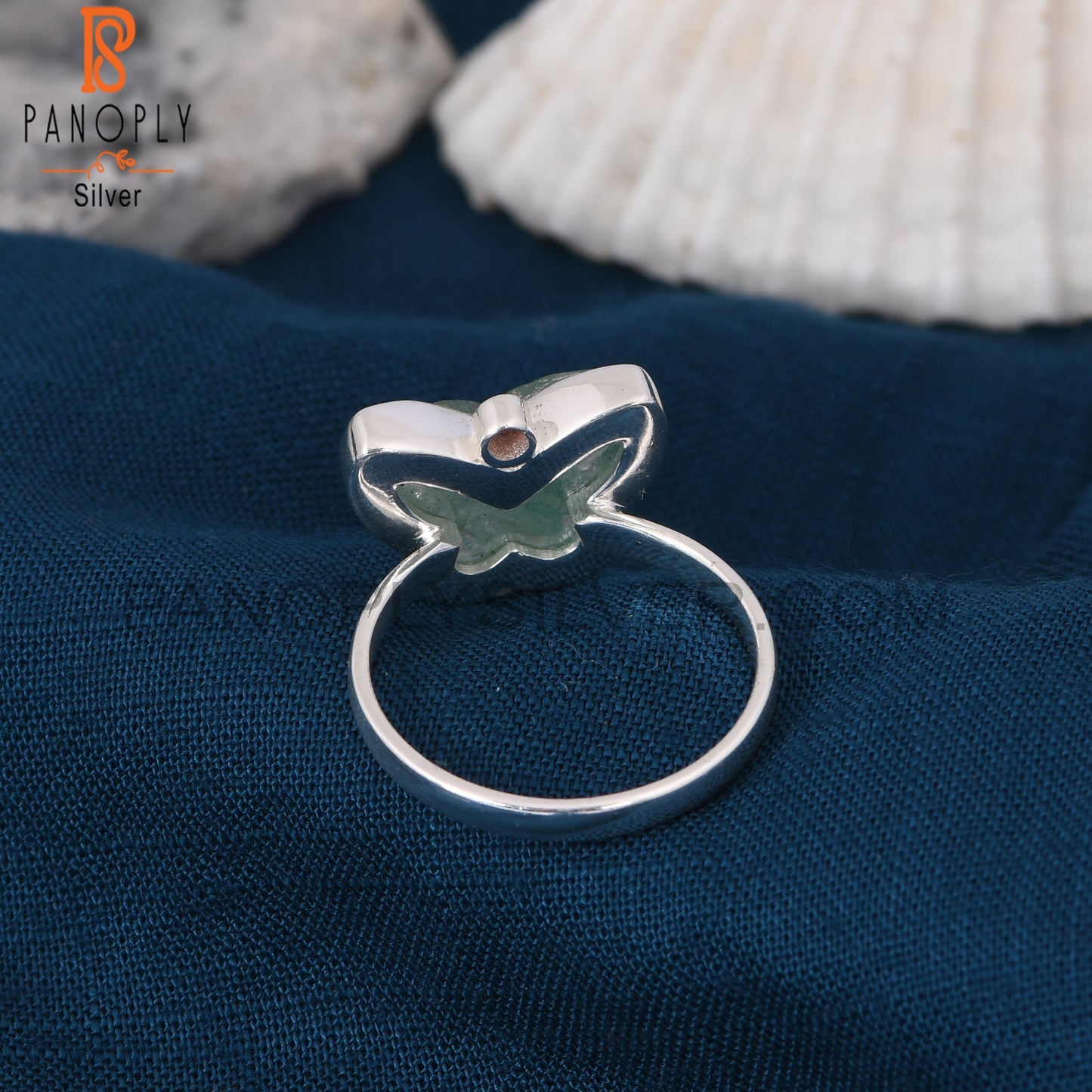 Green Strawberry Quartz, Garnet 925 Silver Butterfly Rings