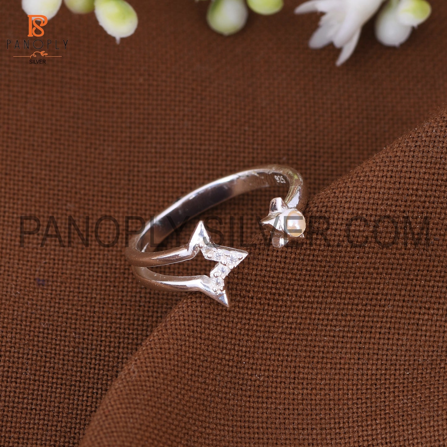 Star Sun Natural Gemstone Pear & Cz Silver Rings
