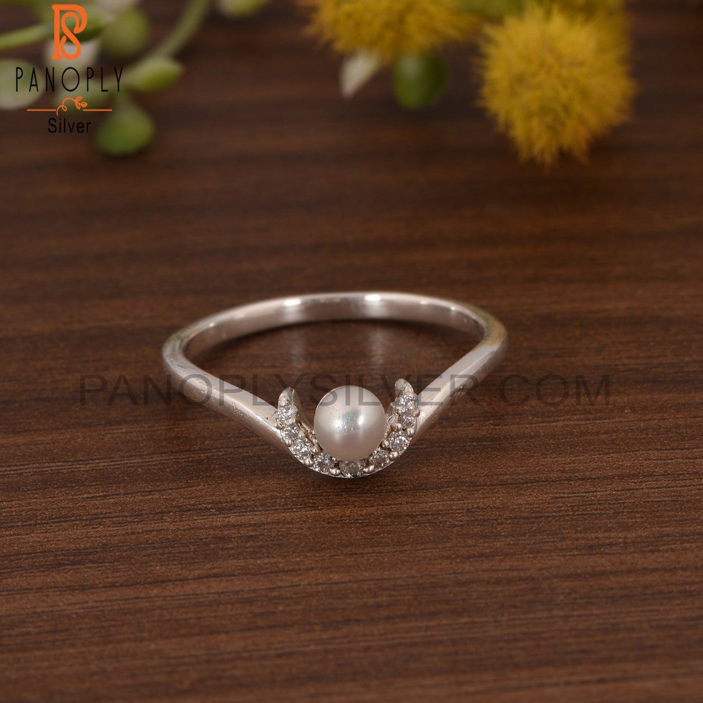Cubic Zirconia Crown Pearl Crescent Moon Rings