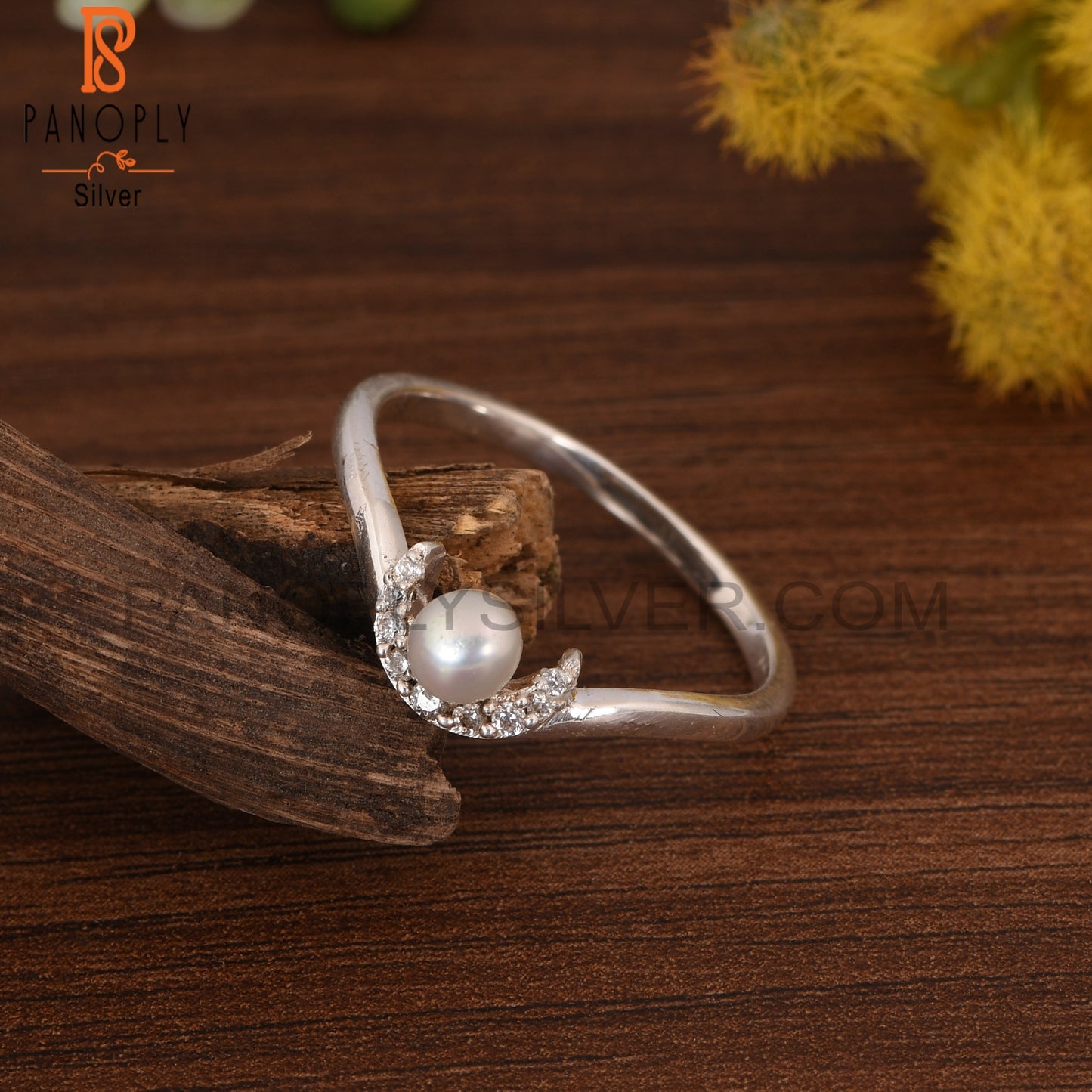 Cubic Zirconia Crown Pearl Crescent Moon Rings