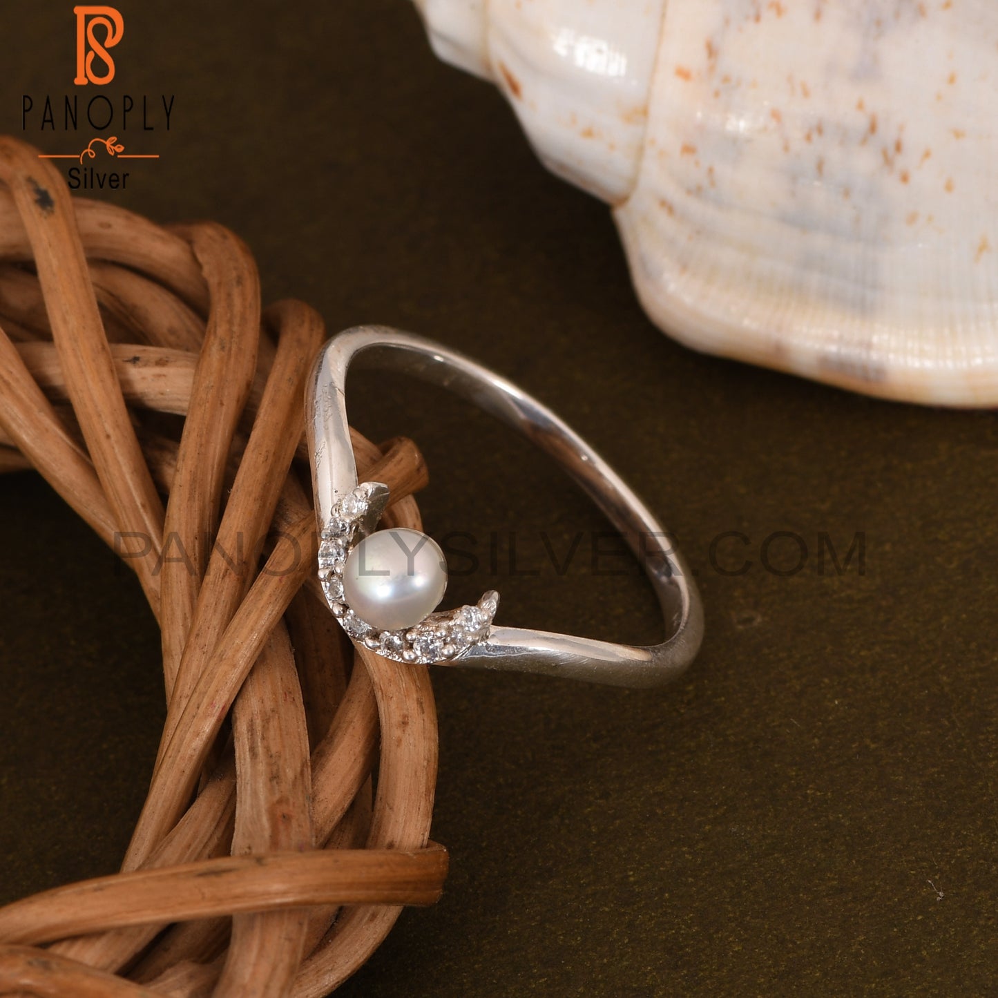 Cubic Zirconia Crown Pearl Crescent Moon Rings