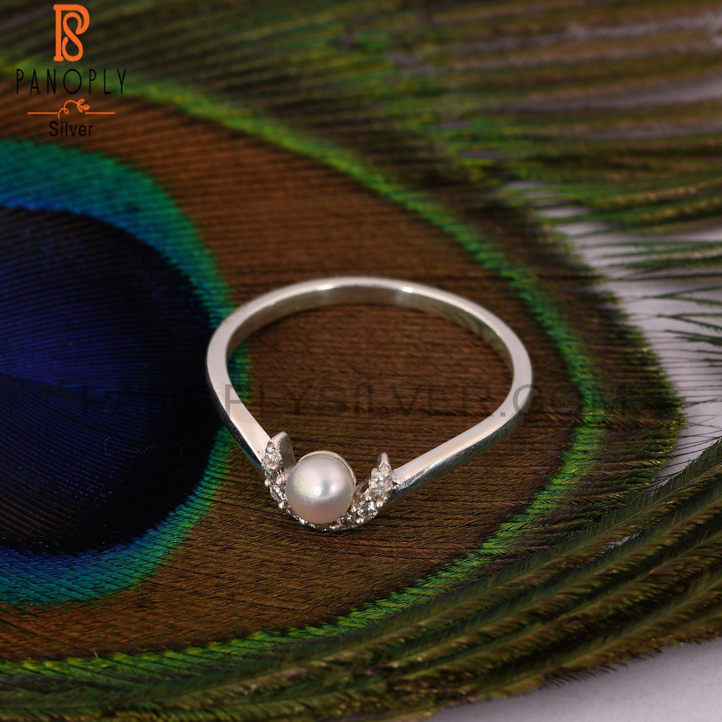 Cubic Zirconia Crown Pearl Crescent Moon Rings