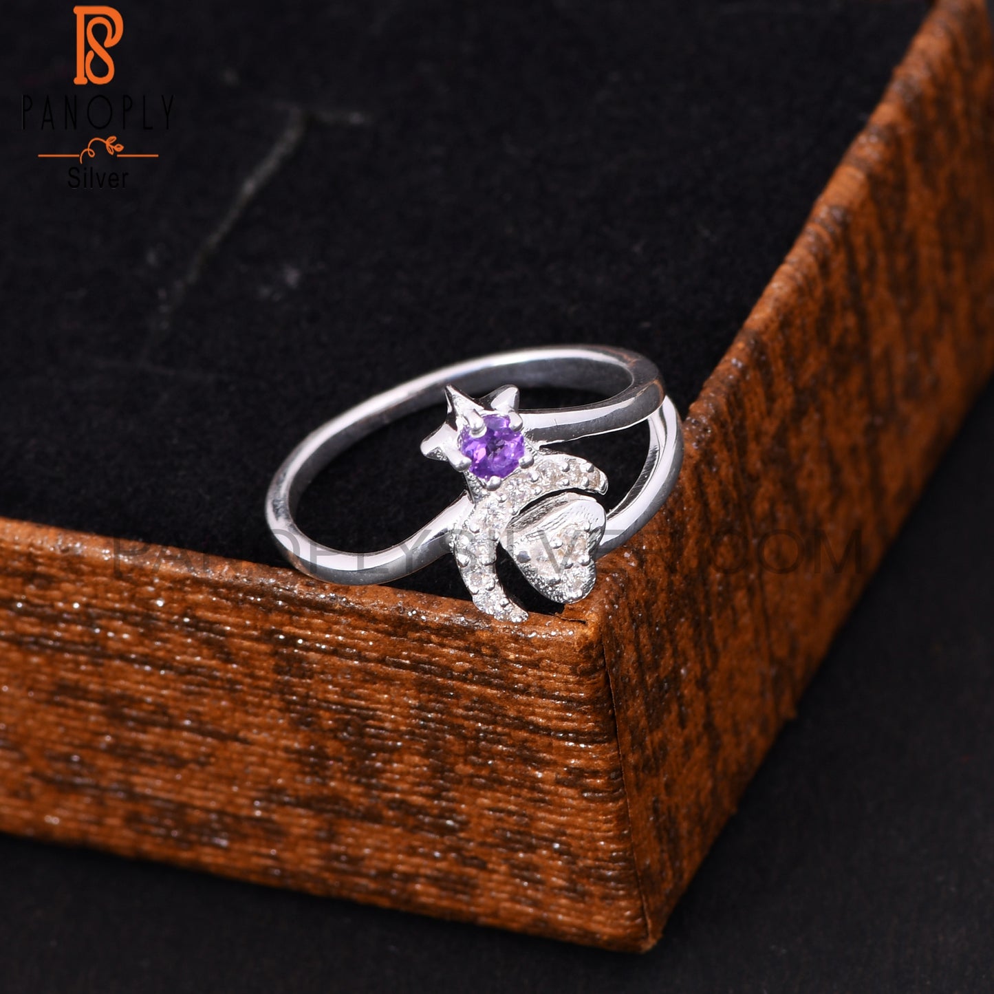 Moon Star Amethyst & Cubic Zirconia Promise Rings
