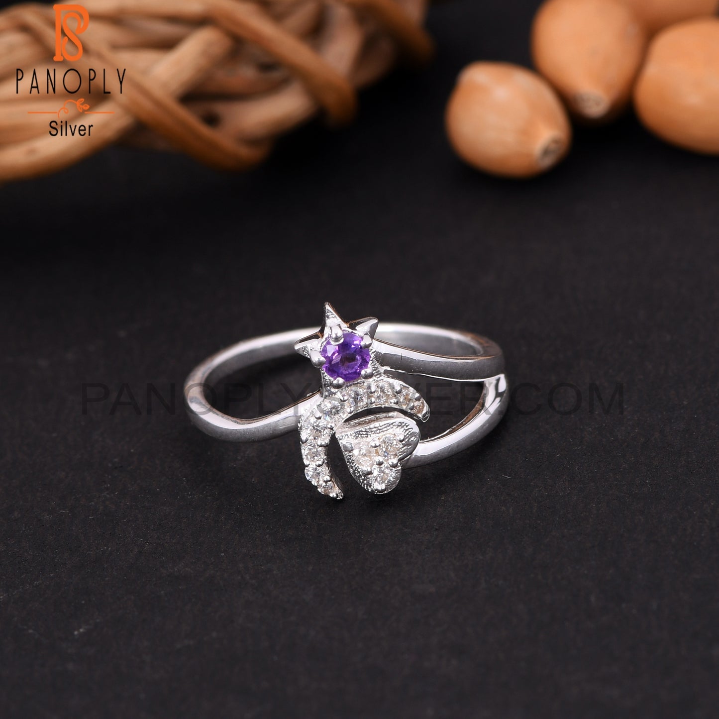Moon Star Amethyst & Cubic Zirconia Promise Rings