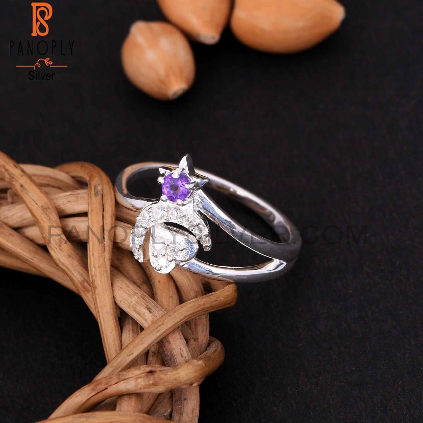 Moon Star Amethyst & Cubic Zirconia Promise Rings