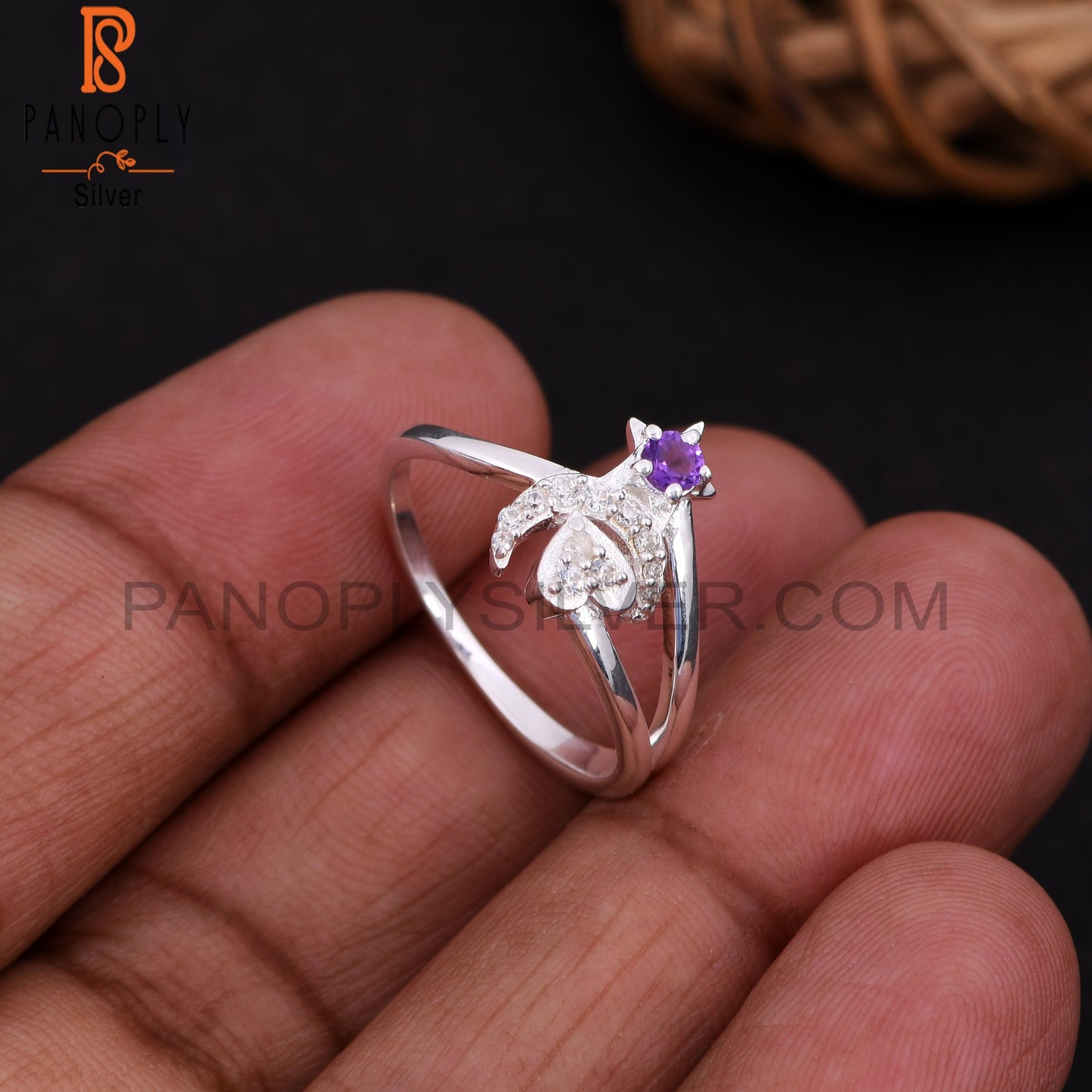 Moon Star Amethyst & Cubic Zirconia Promise Rings