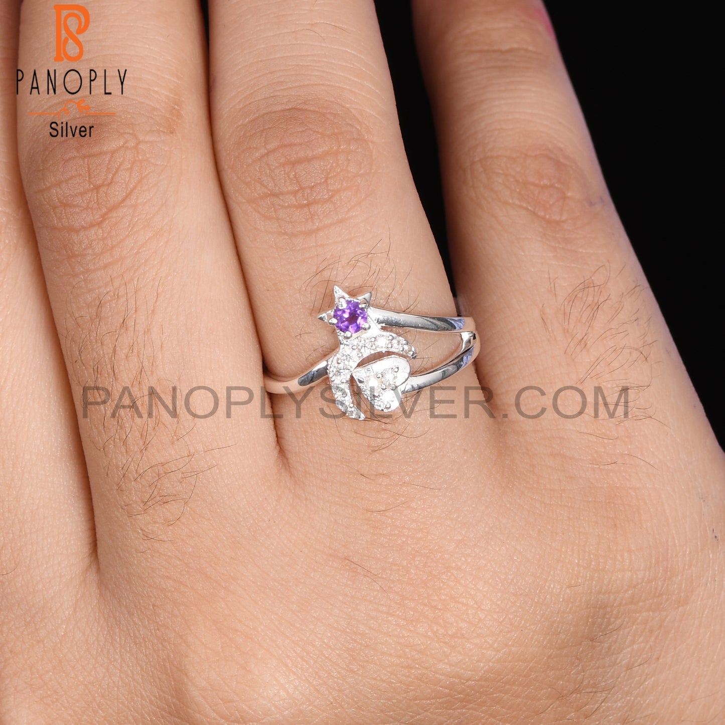 Moon Star Amethyst & Cubic Zirconia Promise Rings